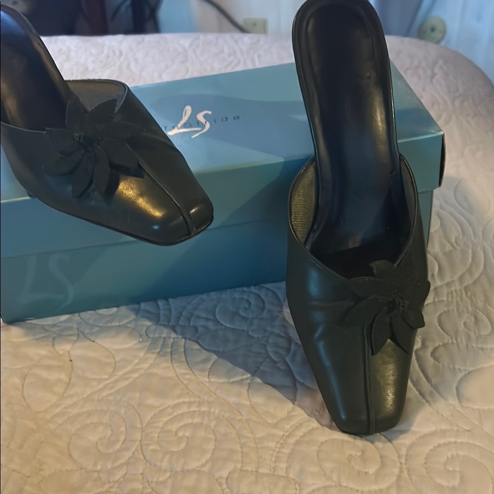 Life Stride Dark Green Mules with Floral Accent